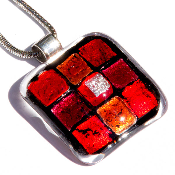 Rozetta Glas Schmuck Halskette Edelstahl eckig