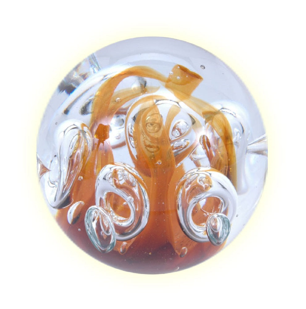 Traum Kugel Briefbeschwerer mini Orange mit Blasen 6 cm