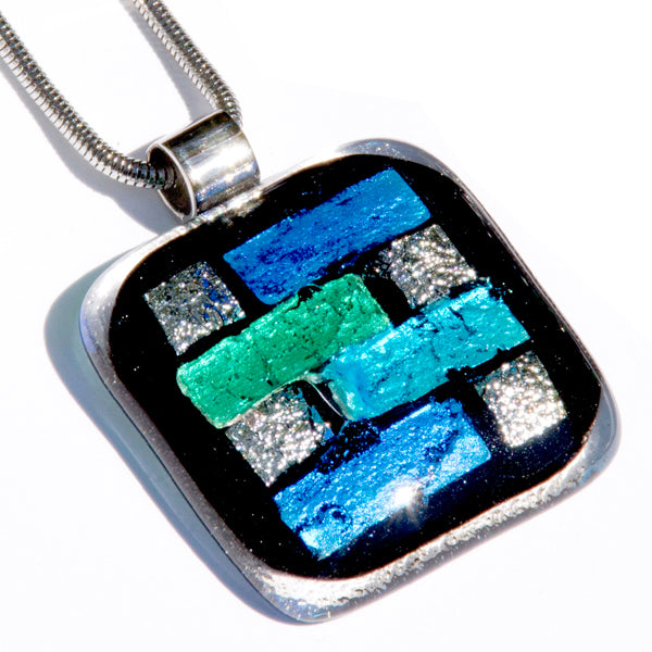 Rozetta Glas Schmuck Halskette Edelstahl eckig